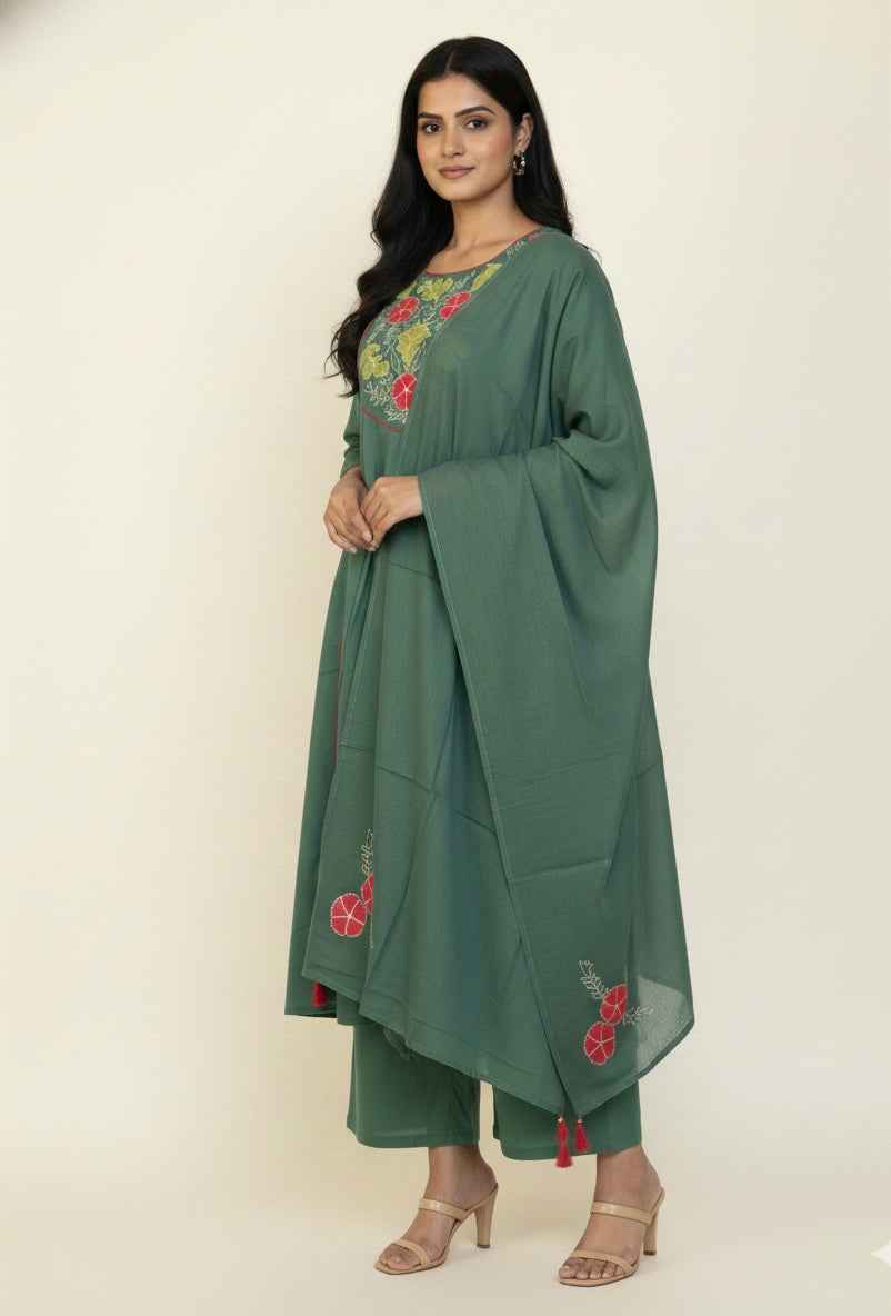 Pure Cotton  A Line Three Piece Dupatta Set