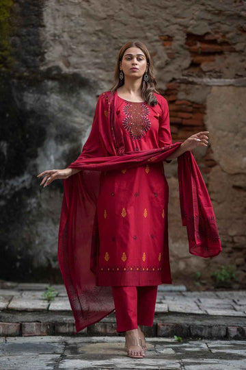 Pure Cotton Three Piece Dupatta Set