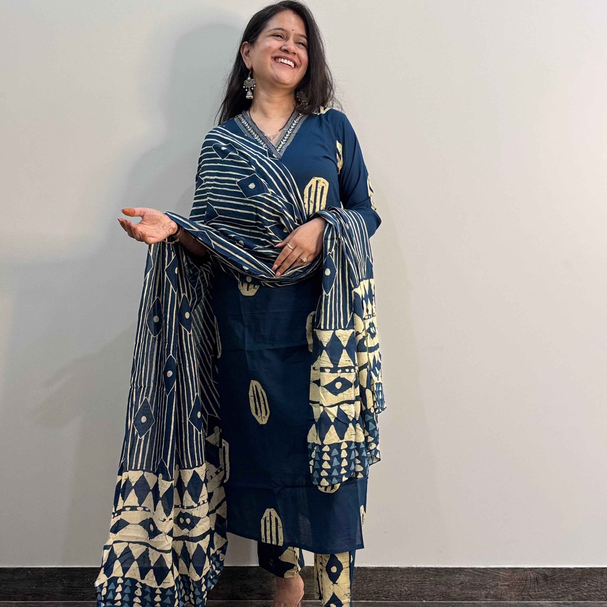 Hand Block Pure Cotton Dupatta Set.