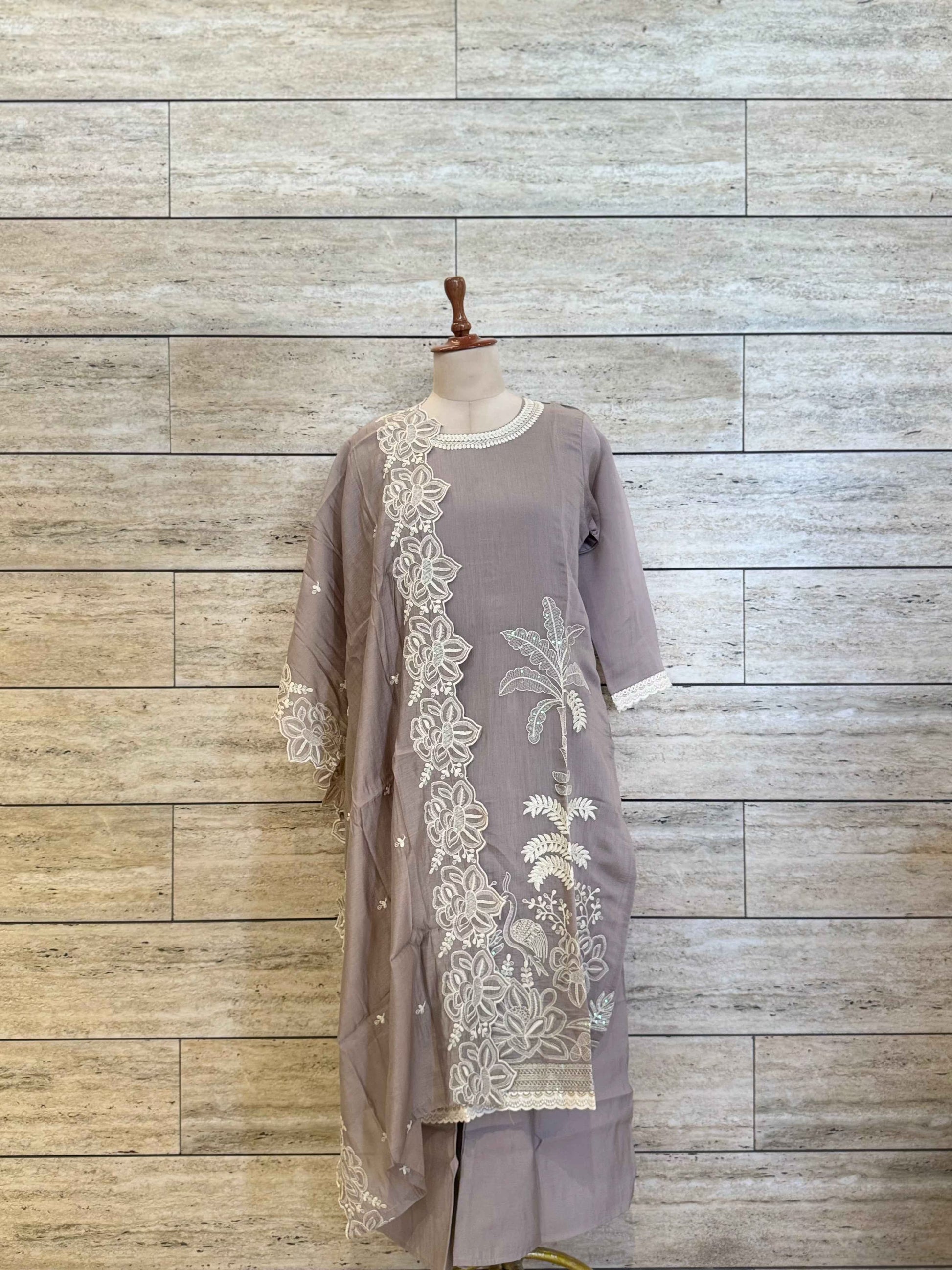 Premium Mul Chanderi Dupatta Set With Embroidery Work