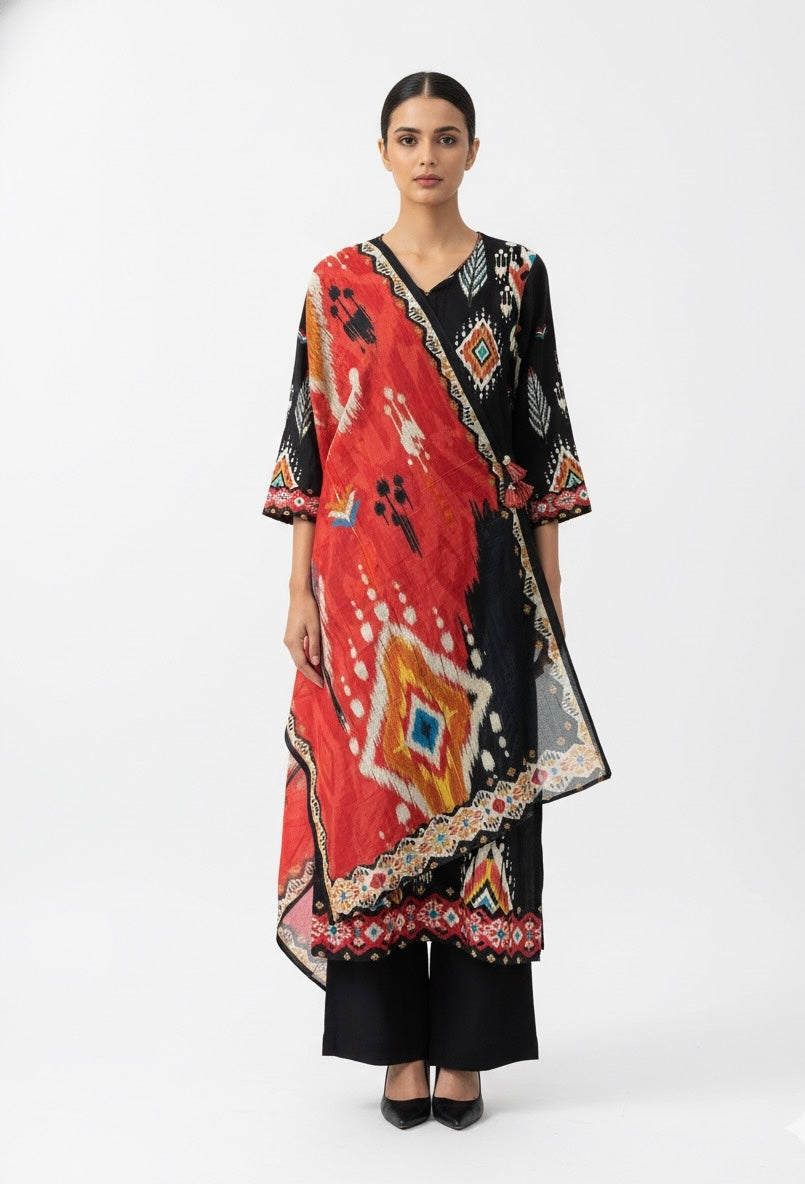 Ikkat Print Rayon Dupatta Set -  FL013