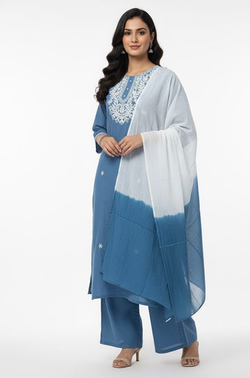 Solid base Cotton dupatta set -  CS008