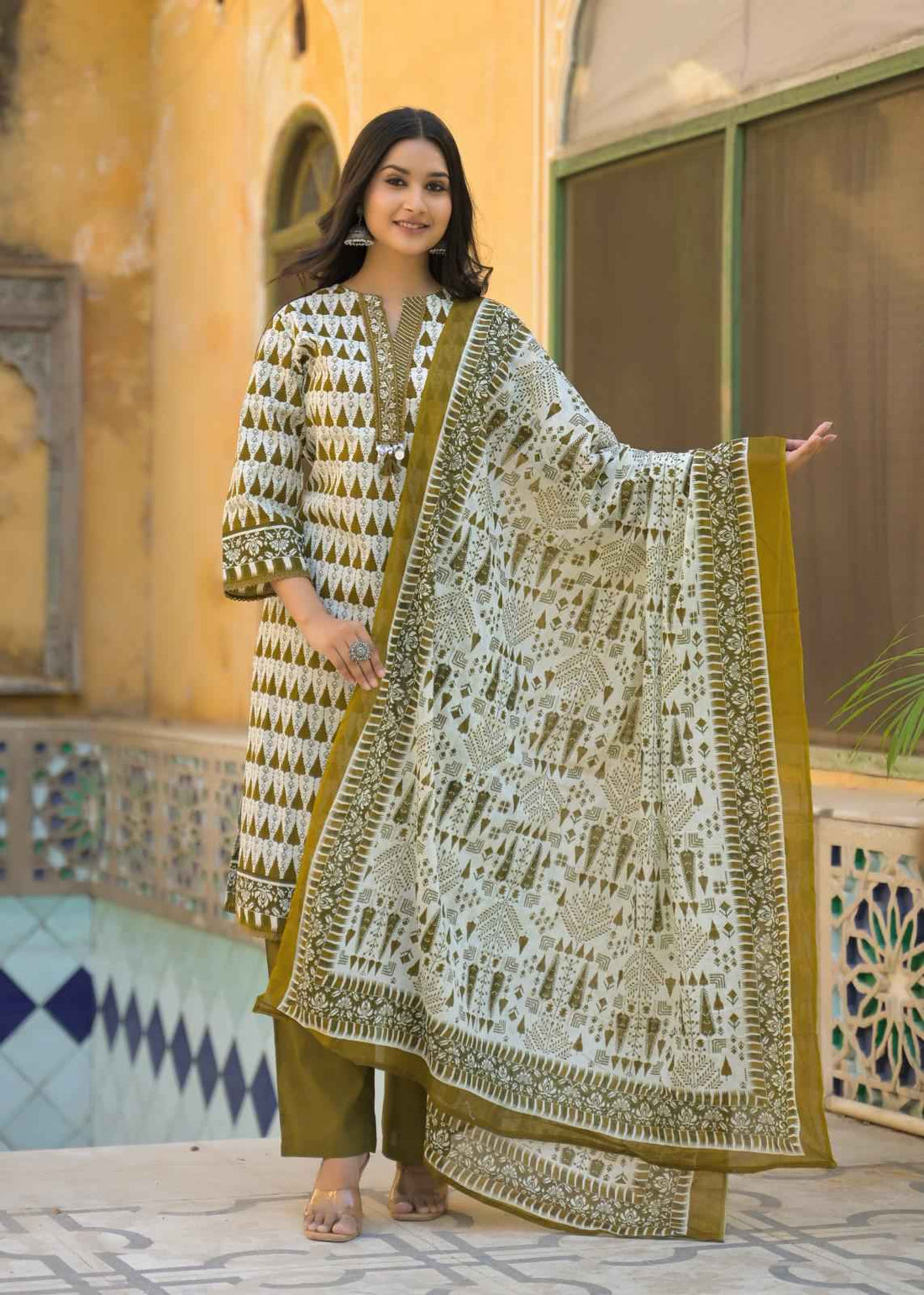 Hand Block Pure Cotton Dupatta Set