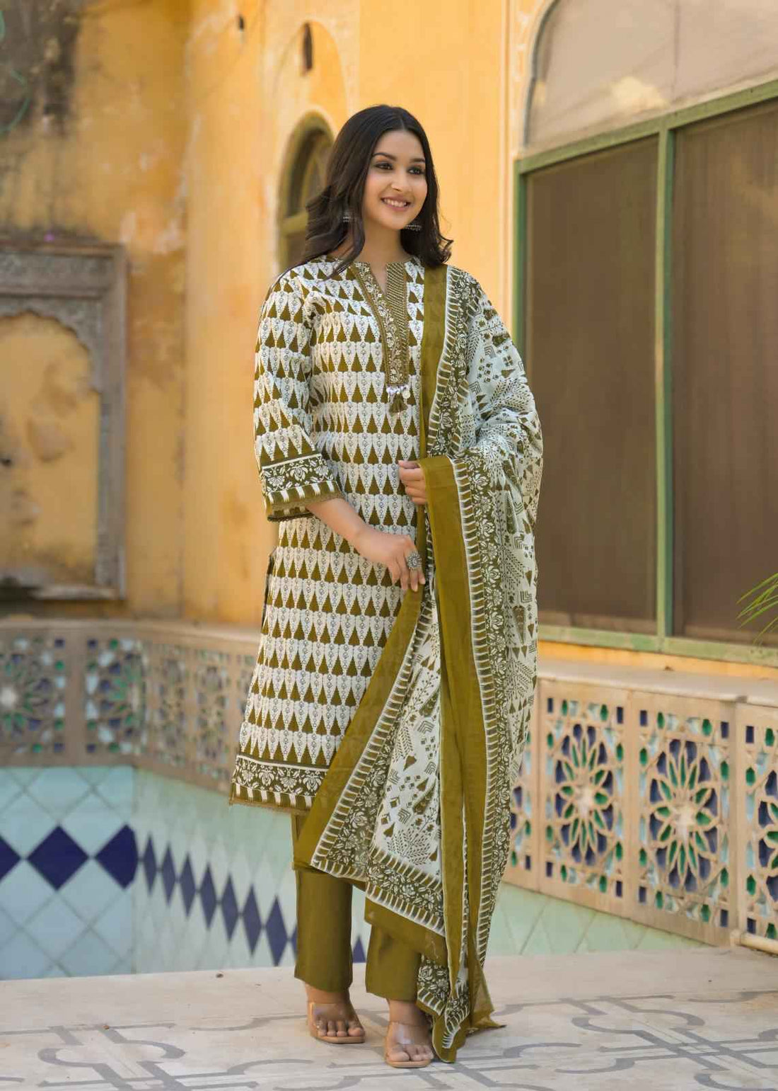 Hand Block Pure Cotton Dupatta Set