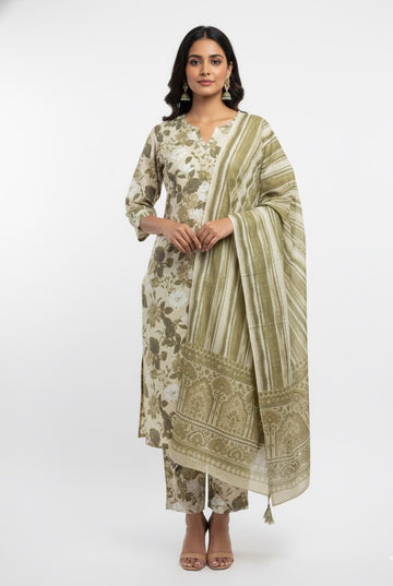 Pure Cotton Floral Print Straight Dupatta Set  FL0210