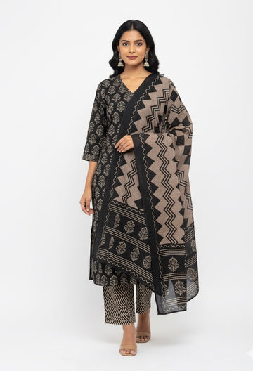 Pure Cotton Block Print Dupatta Set Plus Size  FL051