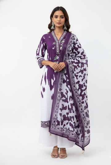 Ikkat Print Loose Fit Pure Cotton Dupatta Set  FL027