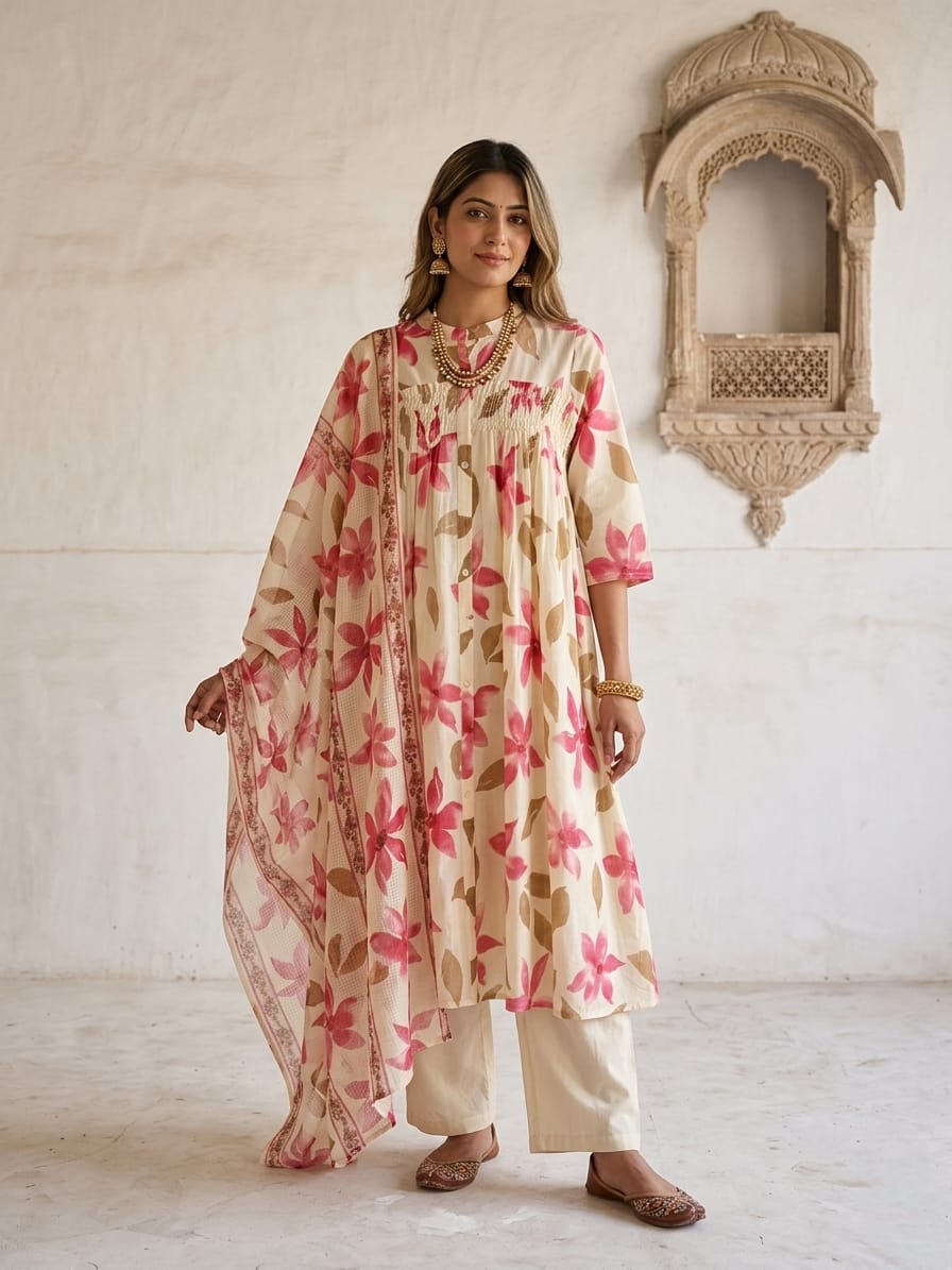 Pure Cotton A Line Anarkali  Dupatta set ANK043