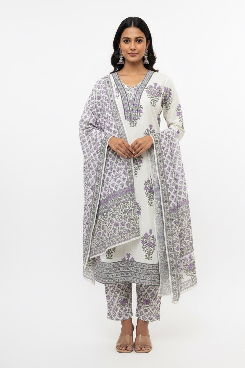 Buta Hand Block Pure Cotton Dupatta Set  FL031