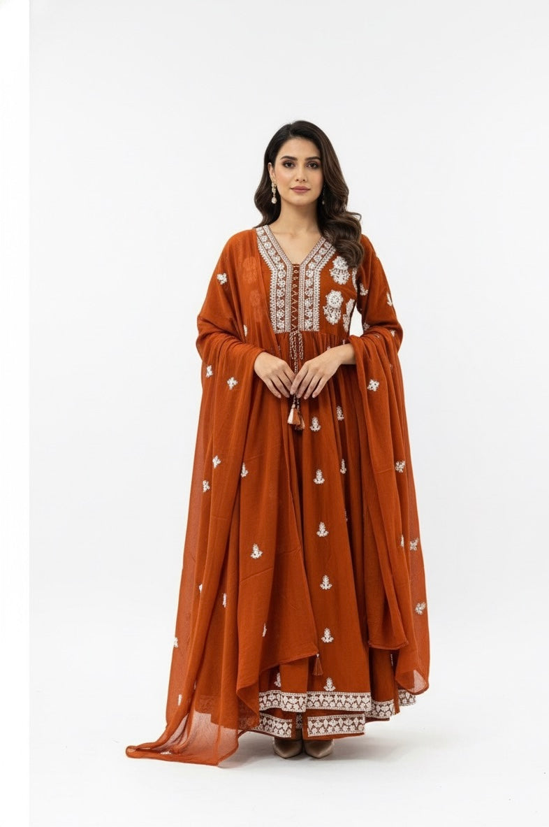 Premium Range Solid Base Embroidered Cotton Suit CS022