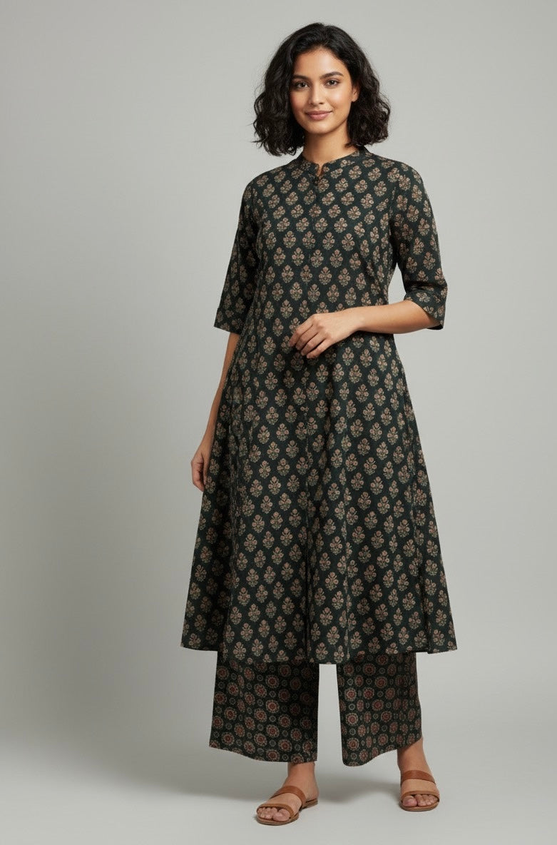 Floral Print A Line Two Piece Pant Set  FL067