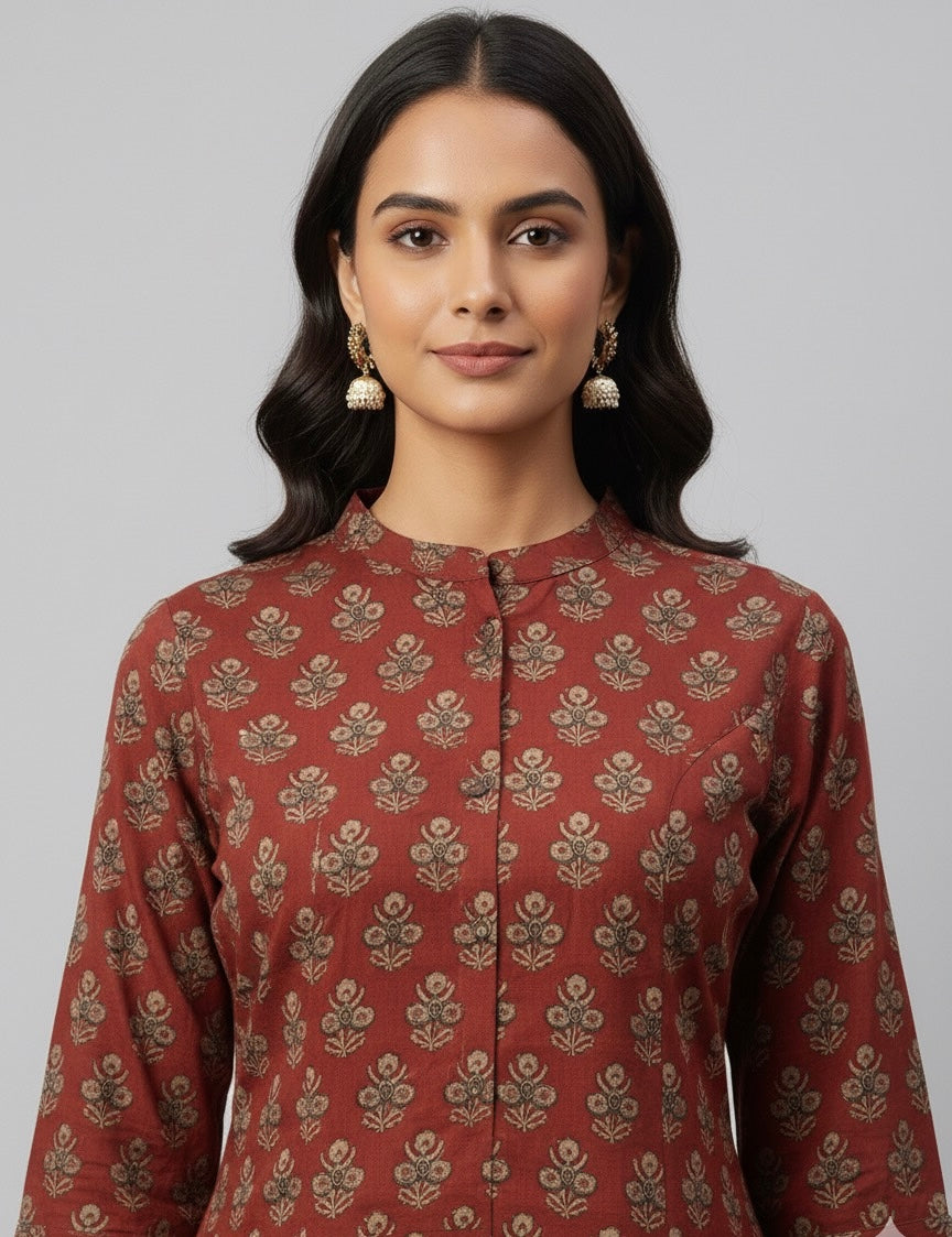 Floral Print Pure Cotton Two Piece Pant Set   FL099