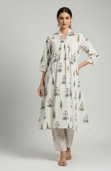 Floral Print A Line Pure Cotton Two Piece Pant Set PS034