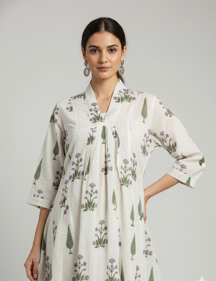 Floral Print A Line Pure Cotton Two Piece Pant Set PS034