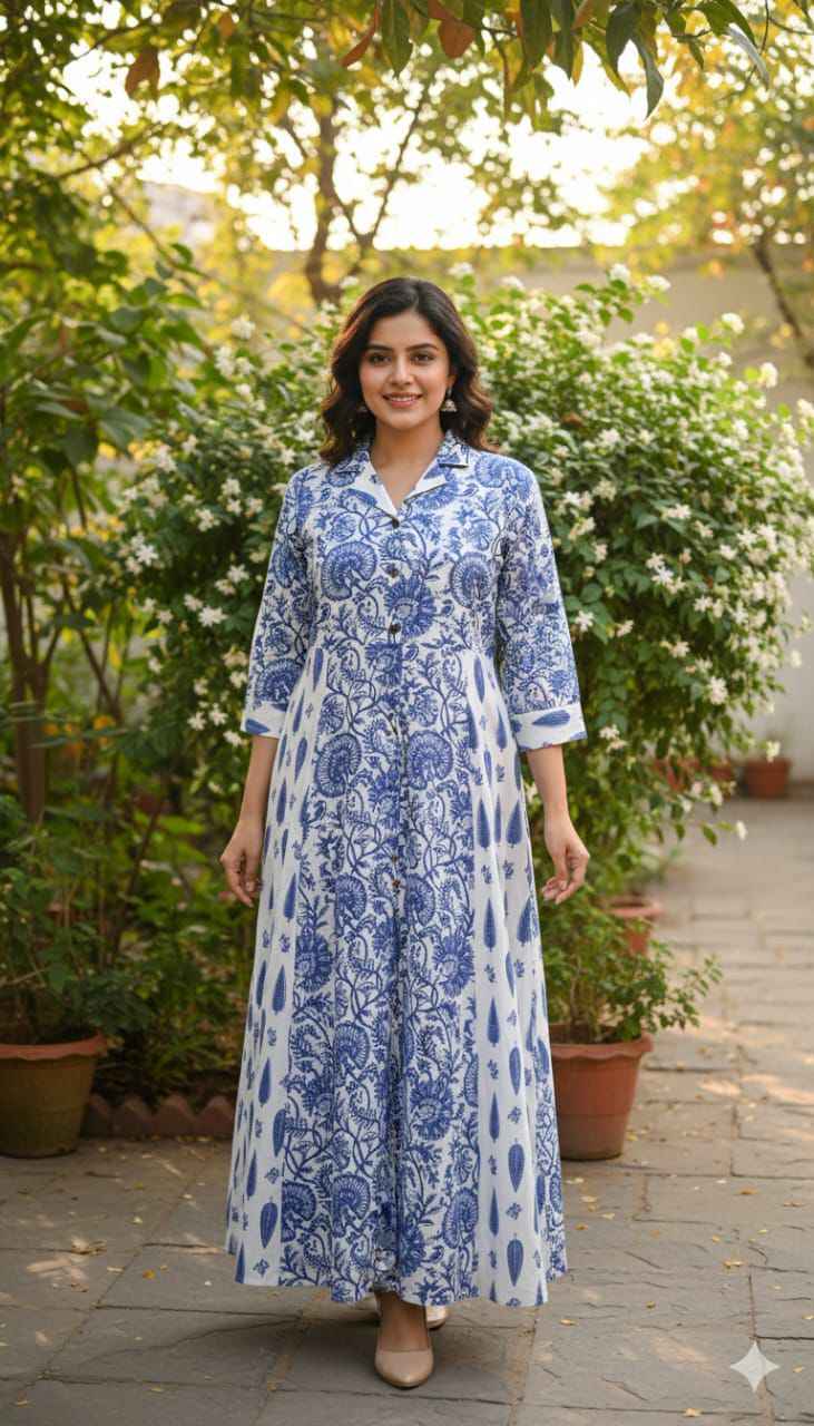 Pure Cotton Midi One Piece Dress With 1 Side Pocket