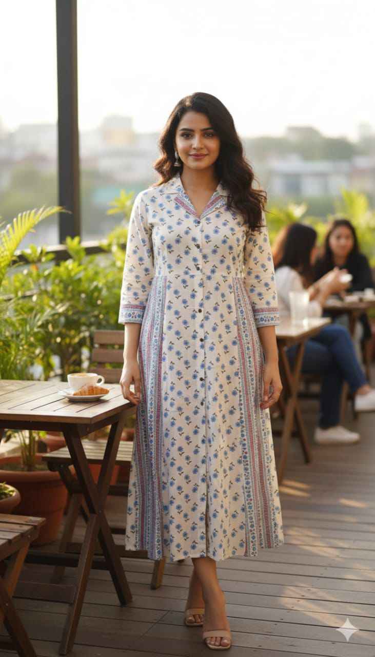 Pure Cotton Floral Print One Piece Dress