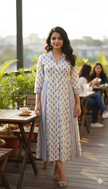 Pure Cotton Floral Print One Piece Dress