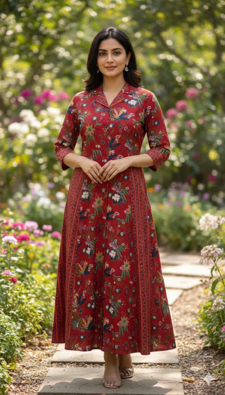 Pure Cotton Midi One Piece Dress With 1 Side Pocket