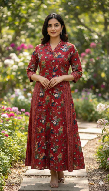 Pure Cotton Midi One Piece Dress With 1 Side Pocket