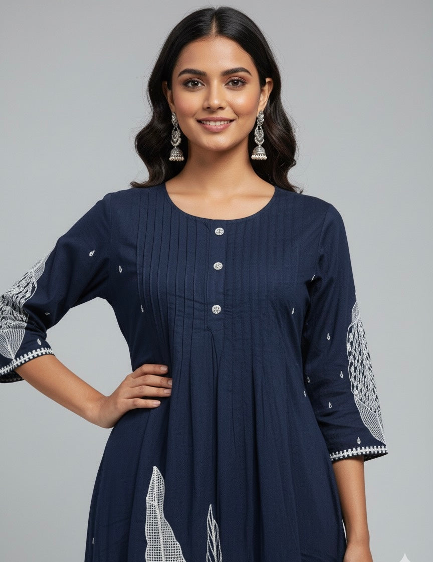 Cotton Flex Two Piece Pant Set With Embroider PS004