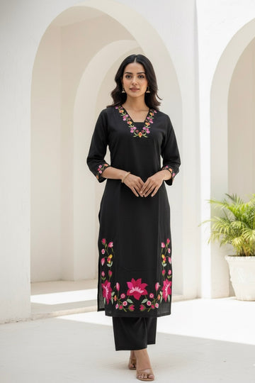 Pure Cotton Two Piece Pant Set With Embroidery  LC029