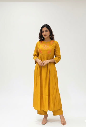 Roman Muslin A Line Pant Set With Patch Work  MPS007