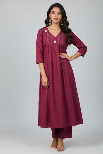 Solid Base  Cotton Flex Two Piece Pant Set   PS040