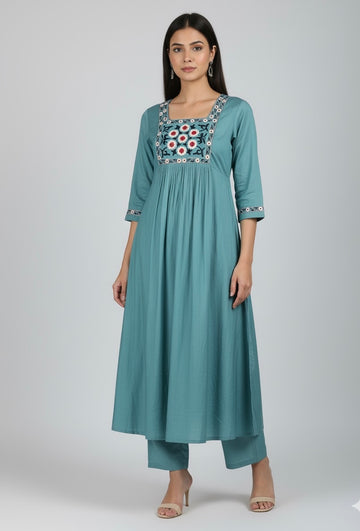 Pure Muslin A Line Two Piece Pant Set  MPS008