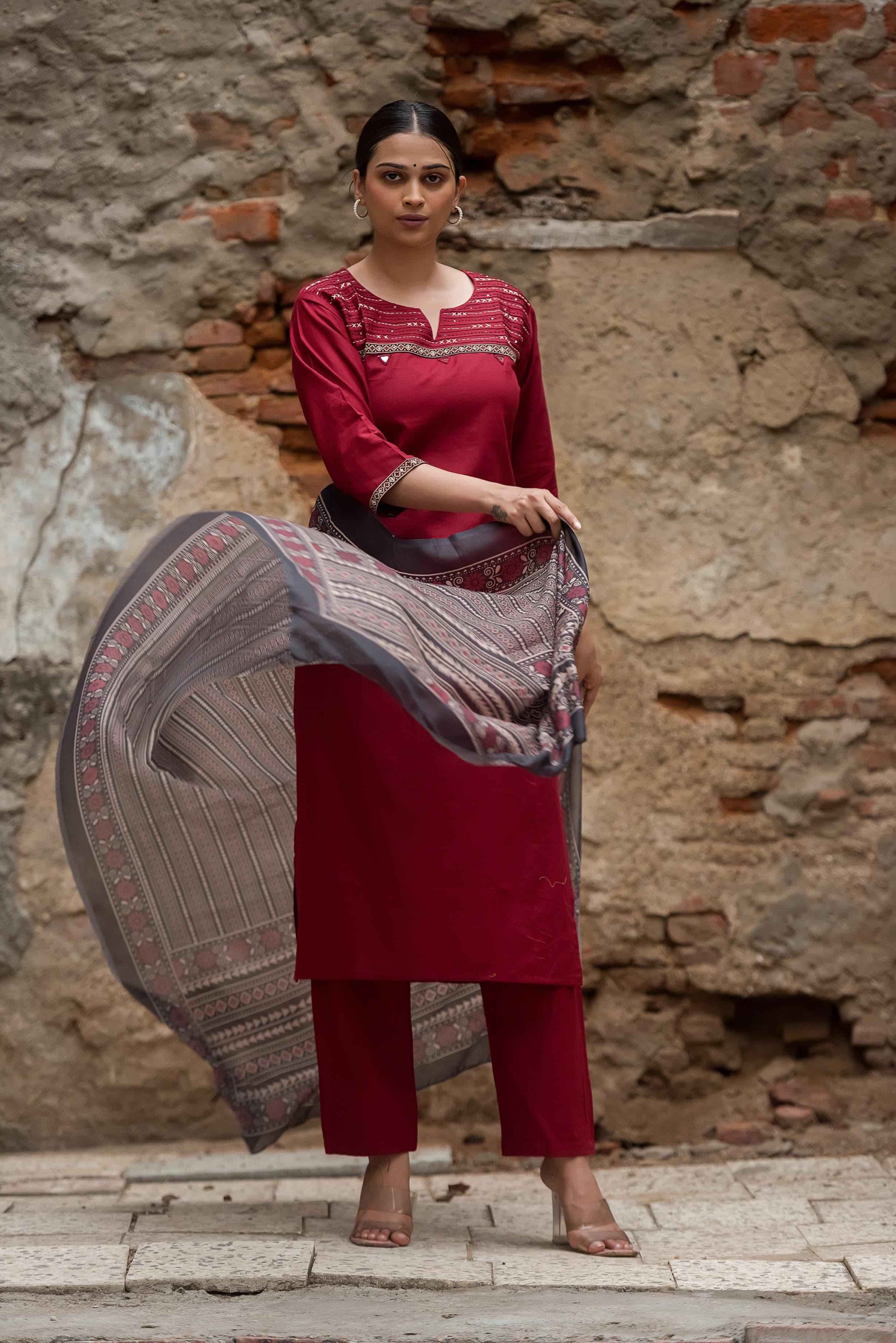 Pure Cotten Applique Work Duppata Set