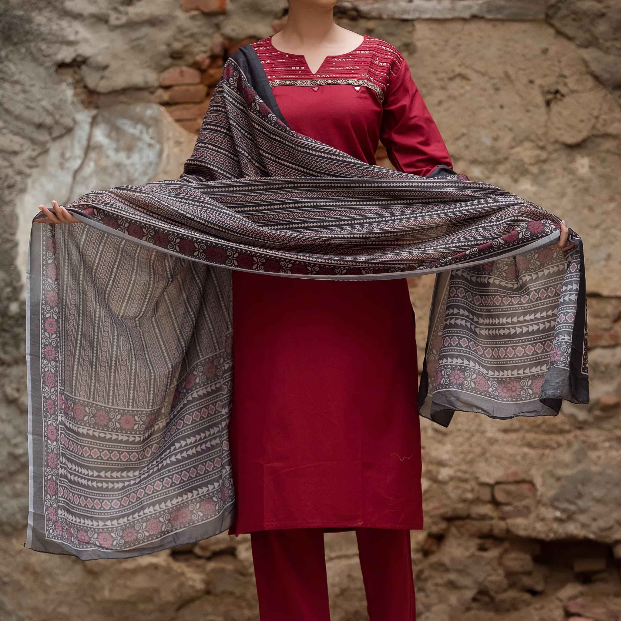 Pure Cotten Applique Work Duppata Set