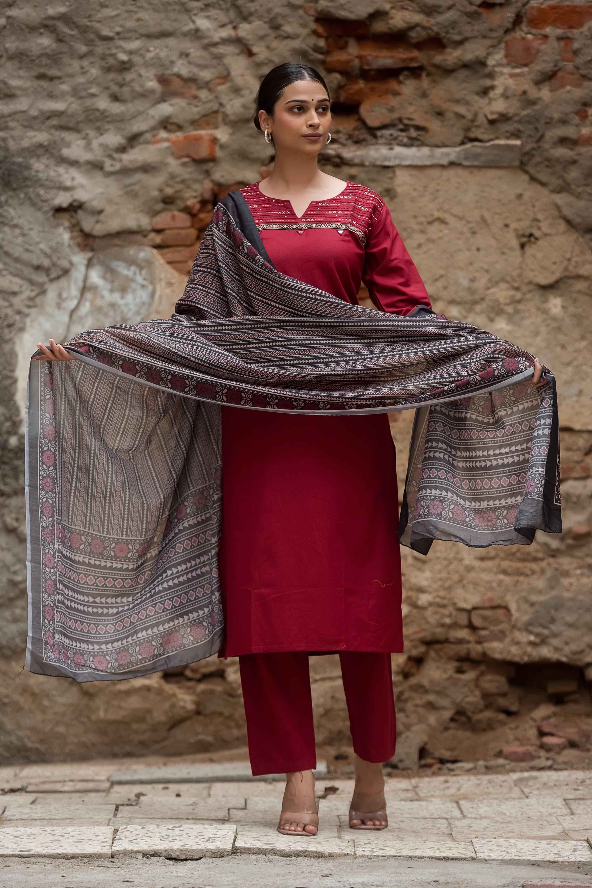 Pure Cotten Applique Work Duppata Set