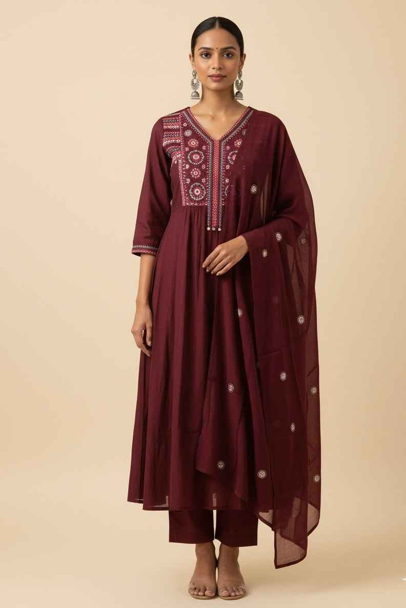 Pure Mul Chanderi Dupatta Set With Embroidery Work