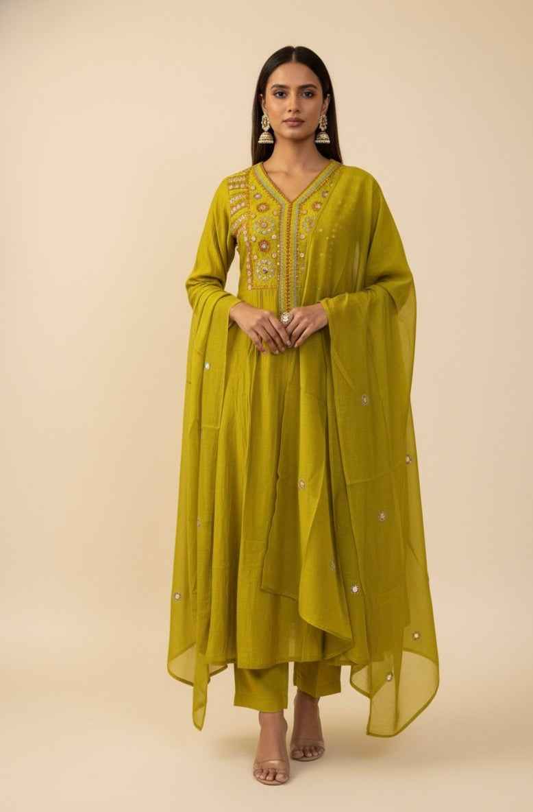 Pure Mul Chanderi Dupatta Set With Embroidery Work