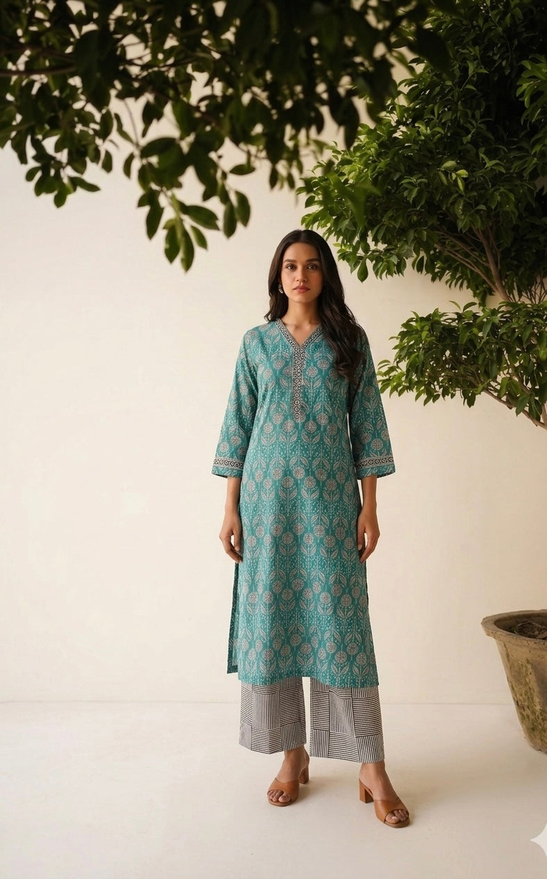 Pure Cotton Three Piece Dupatta Set  CS0294