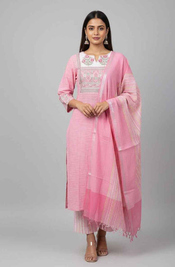 Pure hand loom Cotton Three Piece dupatta Set