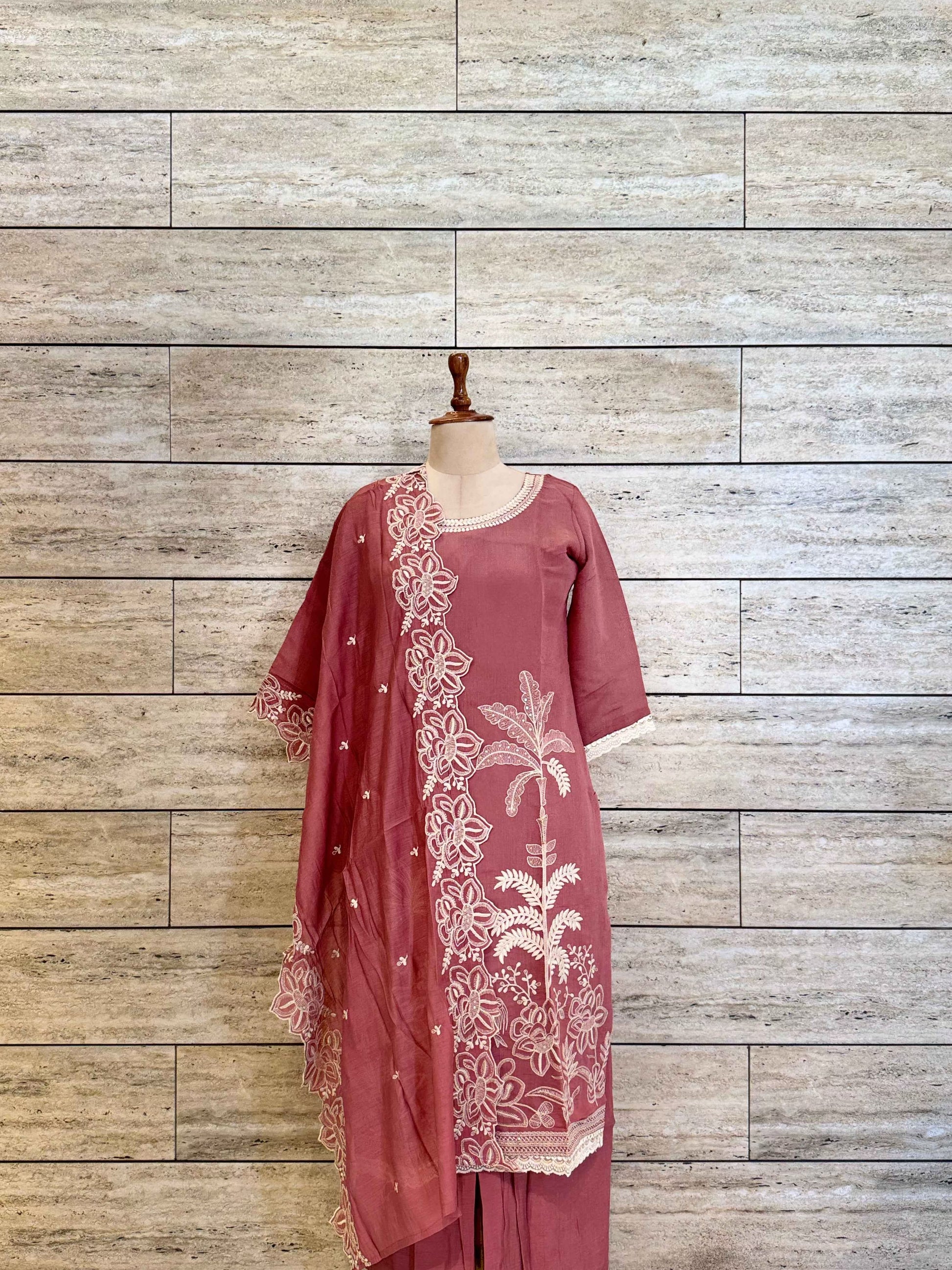 Premium Mul Chanderi Dupatta Set With Embroidery Work