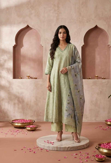 Premium Chanderi silk Three Piece Dupatta Set FW008