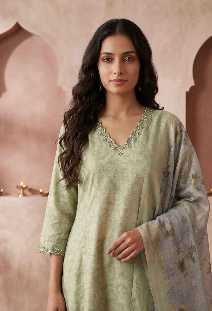 Premium Chanderi silk Three Piece Dupatta Set FW008