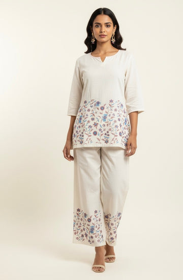 Two Piece Pure Cotton embroidery  Co ord set COS003