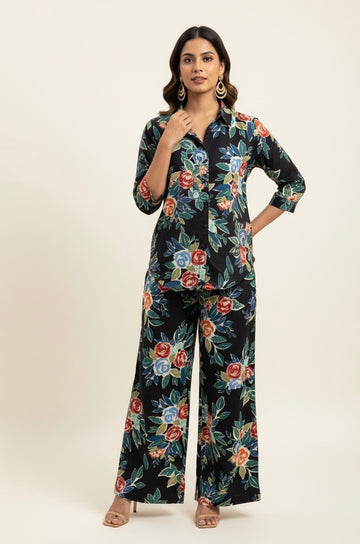 Pure Cotton Floral Print Co Ord Set With Palazzo COS012