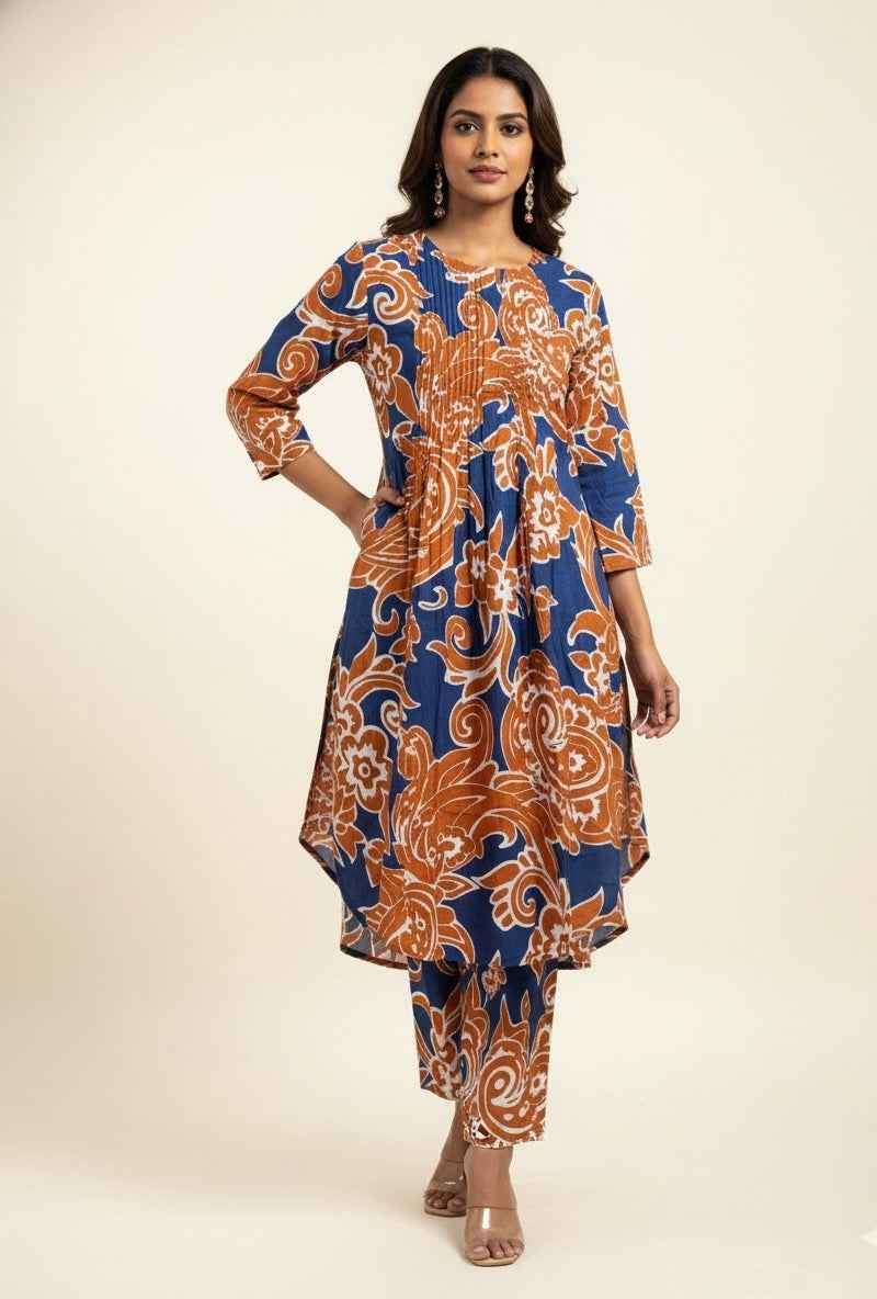 Pure Cotton Floral Print Apple Cut Co Ord Set