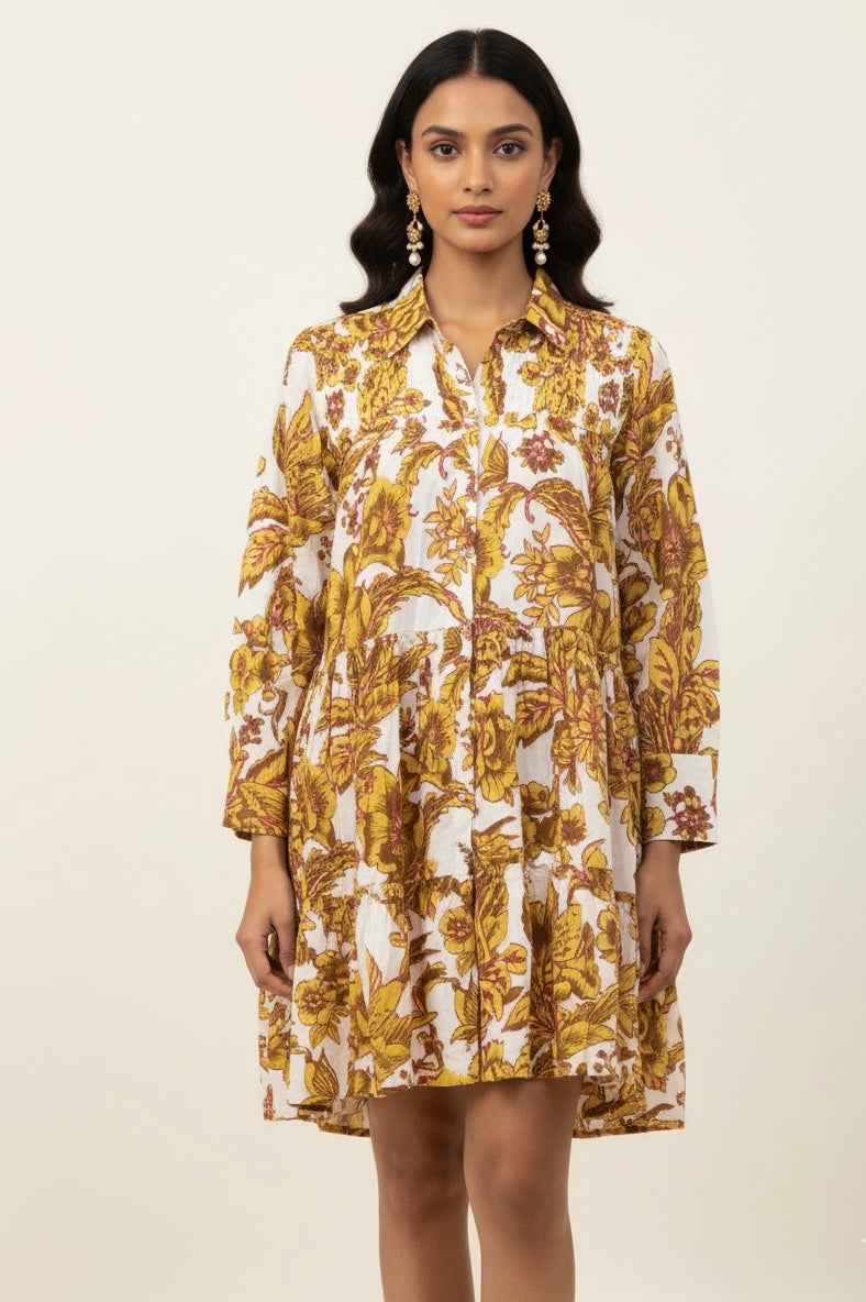 Pure Cotton Floral Print  One Piece Midi Dress