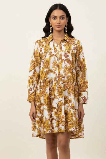 Pure Cotton Floral Print  One Piece Midi Dress