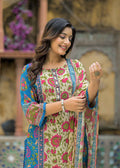 Pure Cotton Floral Print Crepe Dupatta set