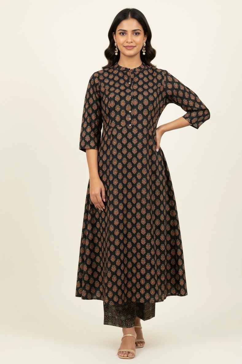 Pure Cotton Floral Print A Line Two piece Pant Set PS031