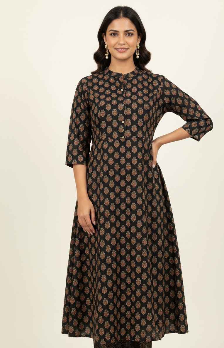 Pure Cotton Floral Print A Line Two piece Pant Set PS031