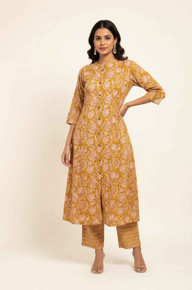 Pure Cotton Floral Print A Line Two Piece Pant Set