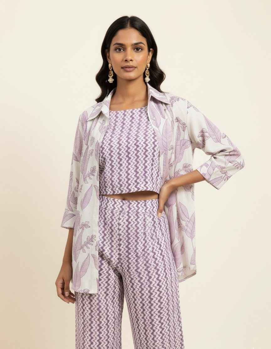 Pure Cotton floral print cord set with jeket