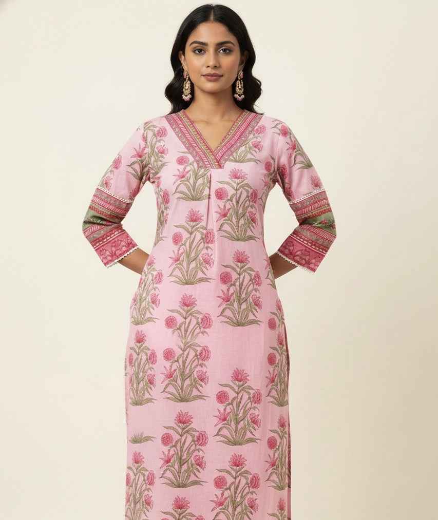 Pure Cotton Floral Print Two Piece Pant Set