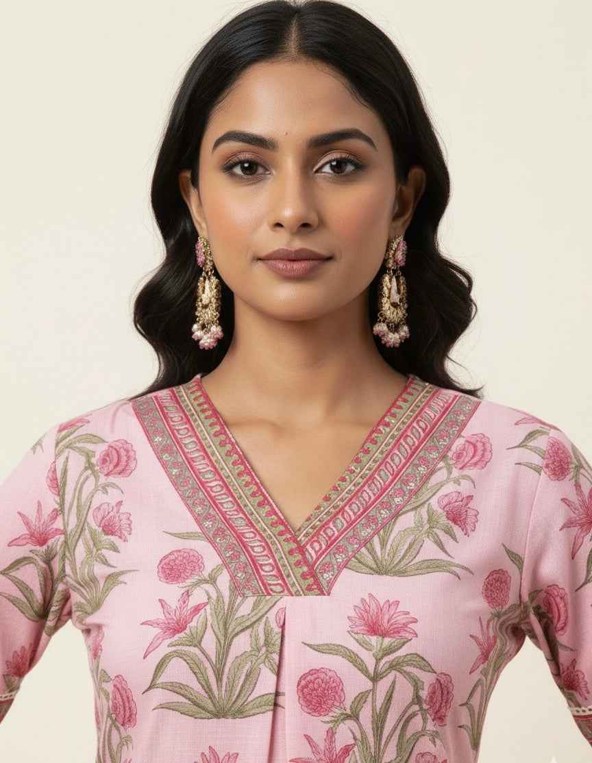 Pure Cotton Floral Print Two Piece Pant Set